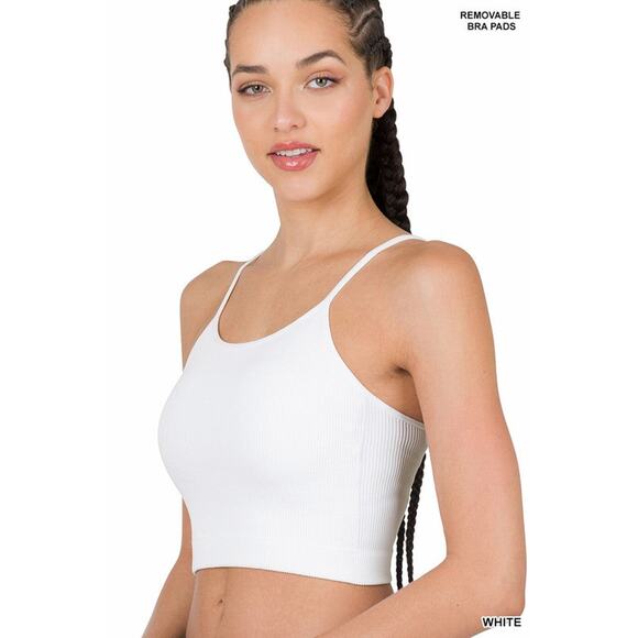 🎀Zenana Spaghetti Straps Removable Pads Seamless Cropped Cami Top | Size L/XL - Picture 2 of 4